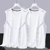 [Entrega rápida] Regata de seda gelada para homens, gola redonda, malha, respirável, secagem rápida, esportiva, colete largo, roupa exterior, sem mangas masculino