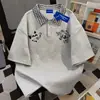 Camiseta de Manga Corta de Algodón Puro Divertida con Diseño de Dibujos Animados para Pareja para Mujer, Top de Estilo Perezoso con Solapa y Patchwork de Cuadros para Hombre