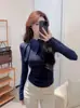 Top de encaje de manga larga de alta gama, suave y elegante, con cordones, camiseta básica, nuevo estilo Otoño e Invierno 2025, camiseta ajustada para mujer