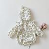 Macacão Bebê Triângulo Estilo Coreano Versátil Estampa Floral Roupa de Engatinhar para Menina Macacão de Exterior Estilo Ins com Capuz