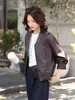 Ropa de Mujer 26 Otoño Vintage Mate Cuello Alto Chaqueta de Cuero para Mujeres Petites, Chaqueta de Cuero Biker Corta Versátil de Moda