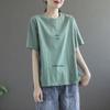 Camiseta informal de manga corta con cuello redondo y diseño artístico que combina con todo para mujer, nueva camiseta holgada y moderna de verano para mujer.
