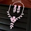 Brinco e colar com pingente de flor em formato de coração e espiga de trigo com borla de zircônia, conjunto de joias de festa de luxo leve para mulheres