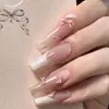 Primavera de 2026 Novo Estilo de Alta Qualidade Pontas de Unha Vestíveis para Nail Art com Bolinhas Francesas Puras e Delicadas, Laço, Clareamento, Estilo Longo