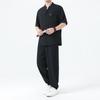 Verão 2025 Fino Estilo Chinês Masculino Tendência Retrô Novo Traje Tang Chinês Traje Zhongshan Tamanho Grande Conjunto de Duas Peças de Seda de Gelo