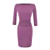 Vestido elegante e maduro de ombro a ombro para mulheres, primavera/verão, temperamento de socialite, manga longa, ombro a ombro, modelador, mini vestido justo ao corpo