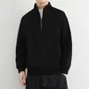 Sudadera con cuello alto y media cremallera para hombre, primavera y otoño, retro americano, color liso, casual, chaqueta texturizada de color liso para hombre