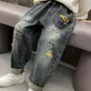 Calças jeans infantis da moda para todos os gostos primavera e outono, novas calças jeans casuais da moda infantil com gradiente