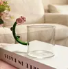Copo de vidro com cabo de flor criativo, xícara de café da manhã tulipa, xícara de café de alta qualidade, xícara de chá floral resistente ao calor para meninas