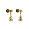 Pendientes Meilade con Forma de Calabaza de Doble Uso con Piedra Ojo de Tigre, Diseño Único, Estilo Chino Retro Otoño e Invierno, para Mujer