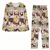 Pijamas de Primavera y Otoño para Mujer, Delgados de Cuello Redondo, Estilo Lindo, Chica de Cómics, Pequeño, Delgado, Conjunto de Ropa de Casa de Otoño e Invierno