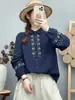 Camisa larga de algodón de gasa de doble capa bordada estilo étnico para mujer, nueva blusa holgada de algodón puro bordada estilo chino, suave y amigable con la piel, moderna