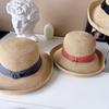Sombrero de Paja Decorativo con Nudo de Tela Plegada y Borde Rizado Japonés para Mujer, Sombrero de Sol de Verano para Playa, Sombrero de Pescador, Sombrero de Cubo Casual Versátil
