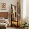 Perchero de Madera Maciza de Pie para Dormitorio Uso en Casa Color Nogal Madera de Caucho Multifuncional Con Ruedas Móvil Almacenamiento Perchero para Colgar Ropa