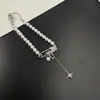 Pulsera Brazalete Collar con Broche Cruzado de Zirconia Incrustada con Perlas Estilo Dulce, Cadena de Cuello Única Versátil de Alta Gama, Exquisita