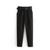 Pantalones casuales rectos de nueve puntos de cintura alta con cinturón de corte slim fit europeo y americano para mujer