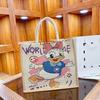 Bolsa de Lona de Lino Jacquard de Seda Dorada Bordado Linda Caricatura Bolso de Mano Simple Pequeño Fresco Bolsa de Gran Capacidad Bolso de Mujer