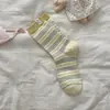 Meias Listradas Coloridas de Lápis de Cor para Mulheres, Meias de Algodão Coreanas, Novas Meias Sem Costura de Cano Médio, Meias Folgadas com Aplique de Gatinho Fofo