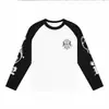 Top unisex con estampado de dibujos animados personalizado transfronterizo de Amazon, corte casual holgado, camiseta de manga larga raglán con bloques de color, moderno