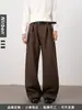 Calça Masculina Nirben Estilo Básico Três Dimensões Dupla Pregas Linha A Solta Caimento Fluido Calça para o Dia a Dia Casual Longa para Homens