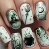 Venda quente transfronteiriça unhas postiças brilhantes de comprimento médio 24 peças estilo Halloween festival chapéu de bruxa design de vassoura unhas vestíveis atacado