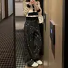 Pantalones vaqueros rectos de corte slim de alta gama para mujer Dongdaemun, Corea, 25B, estampado integral de patrón oscuro, regulares/cepillados