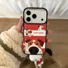 Lindo Cachorro de Dibujos Animados Usando Funda para Teléfono Apple 17Promax iPhone16 Rayas 14 Anticaída 13 Textura de Cuero 15