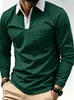 Camisa Polo Casual de Manga Larga para Hombre, Azul Marino con Cuello de Contraste y Tapeta de Botones, Adecuada para el Uso Diario