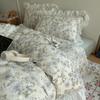 Juego de cama de cuatro piezas de algodón con encaje de estilo adorable Ins 100% algodón funda nórdica de dibujos animados sábana bajera juego de tres piezas para dormitorio