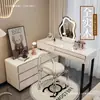 Tocador y mesita de noche combinados de losa de roca estilo crema y madera maciza 2026, tocador de maquillaje retráctil de moda para dormitorio, moderno y simple