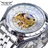 Nuevo Reloj Mecánico Automático Jaragar Moda Casual Europea y Americana para Hombre Esfera Grande Hueca Blanco