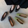 Estilo europeo y americano temperamento strass cabeza cuadrada terciopelo zapatos de leche nuevo boca baja tacón bajo versátil popular moda zapatos zapatos de mujer