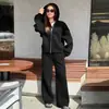 Conjunto de Moletom com Capuz Cor Sólida Feminino para Exportação, Outono/Inverno 2026 Conjunto de Duas Peças Casual Esportivo com Jaqueta Solta e Calça