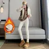 Nuevo Estilo Otoño/Invierno 2026 Pantalones Cálidos Adelgazantes de Rayón con Rayas Verticales y Forro Polar Leggings Elásticos de Cintura Alta Control de Vientre para Uso en Exteriores