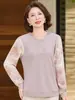 Suéter de punto de cuello redondo con mangas de gasa para otoño de madre de mediana edad, camiseta de punto de otoño para mujer de mediana edad, top básico