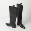 Emagrecimento e alongamento das pernas! Botas altas da moda com panturrilha larga para mulheres, Outono/Inverno 2026, couro genuíno, botas estilo calça, sola plana, over-the-knee