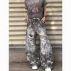 Jeans American Retro Hot Girl com Estampa de Estrela Rasgados Desgastados para Homens e Mulheres Verão Soltos de Perna Larga Calças Scimitar