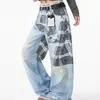 Jeans a Cuadros con Silueta de Street Dance Retro Americano para Mujer Estilo Nuevo Otoño e Invierno 2025 Pantalones de Pierna Ancha Sueltos Chic