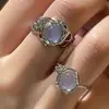 Anel Criativo Novo Estilo Ins Transfronteiriço Tendência Inlay de Pedra da Lua Luz de Anel Luxo Nicho Estilo Frio Anel Aberto Feminino
