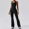 Conjunto de Yoga de una Pieza con Espalda Descubierta y Sensación de Segunda Piel, Tirantes Finos tipo Racerback, Hermoso Diseño de Espalda, Pantalones Largos de Cintura Alta Acampanados, Ropa de Fitness Todo en Uno