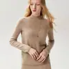 100% cachemira, nueva colección otoño 2026, suéter de punto minimalista de manga larga con cuello alto y dobladillo enrollado para mujer