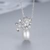 Collar de flor coreana de plata s925 transfronterizo para mujer, colgante simple de perla y ciruela, cadena para la clavícula, soporte vacío para DIY, venta al por mayor