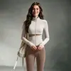 Conjunto de Yoga de Bloques de Color Directo de Fábrica para Mujer Chaqueta de Manga Larga con Cremallera y Cuello Alto Pantalones de Fitness Levanta Glúteos de Cintura Alta Conjunto de Pilates