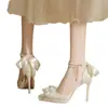 2026 Nuevo Zapato de Tacón Alto Cerrado con Tira de Lazo Hueco para Mujer, Plataforma Impermeable Baja, Zapatos de Novia para Boda