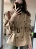 Gabardina Caqui Estilo Francés para Mujer, Principios de Otoño, Petite, Ceñida a la Cintura, Adelgazante, de Gama Alta, Elegante, Informal, Abrigo para Mujer