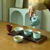 Set de regalo de cerámica de alta gama: Juego de té con tetera de asa en caja octogonal, con diseños culturales y artísticos de cinco hornos famosos