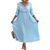 Vestido Novo de Verão 2026 Europeu e Americano Transfronteiriço Moda Feminina Solto Casual Decote V Cor Sólida Estilo Férias