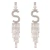 Aretes de cadena de garra nuevos con pedrería geométricos de borla larga de letra Aretes de foto callejera atmósfera de novia E784