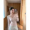 Top Base Manga Larga Rosa Cuello Semiabierto para Mujer, Nuevo Estilo Otoño Temprano 2026, Se Puede Usar por Dentro o por Fuera, Top Camiseta Corta Ajustado