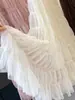 Falda larga de malla abullonada estilo suave para mujer, otoño, cintura alta, fluida, holgada, plisada, línea A, estilo pastel